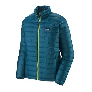 Patagonia Men's Down Puffer Jacket Teal Blue With Lime Yellow Zipper Size XS​​​